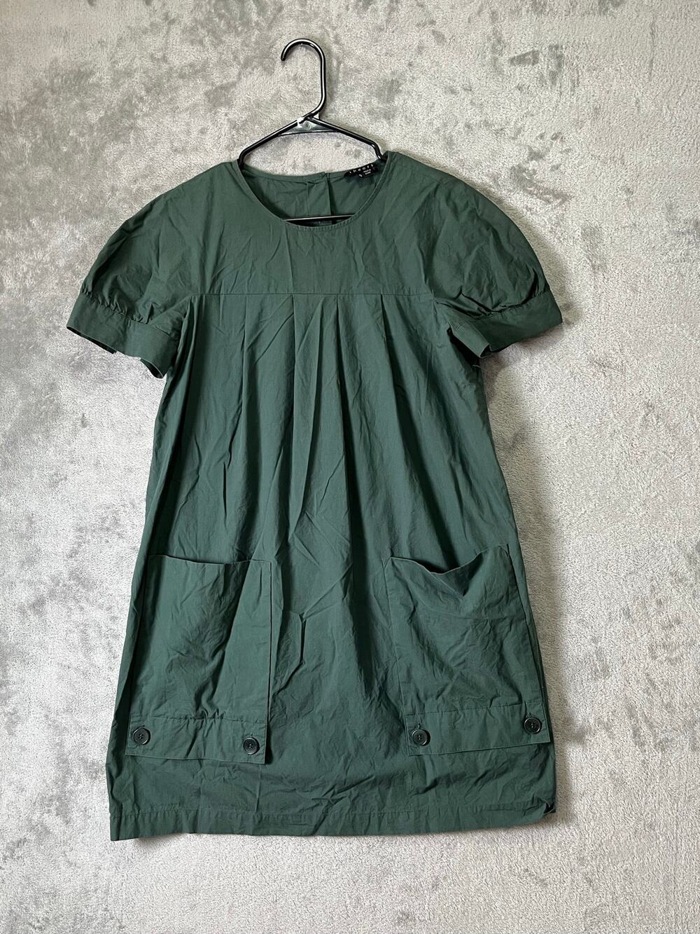 Theory Cotton Poplin Shift Dress‎ Green Size 10 Lagenlook Minimalist Pockets